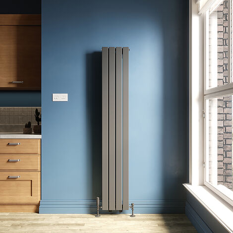 ELEGANT Designer Vertical Radiator 1800x304 mm Double Flat Panel Anthracite Column with Thermostatic Radiator Valves (1/8)