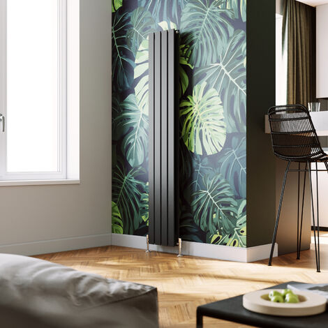 ELEGANT Designer Vertical Radiator 1800x304mm Double Flat Panel Anthracite Column with Chrome Thermostatic Radiator Valves (1/5)