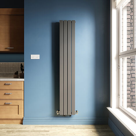ELEGANT Anthracite Vertical Radiator Double Flat Panel 1800x304mm Designer Heater with Angled Radiator Valves (1/5)