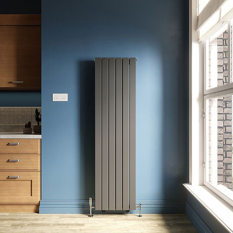 ELEGANT 1800x456mm Vertical Designer Double Flat Panel Column Radiator Anthracite Central Heating with Angled Radiator Valves (1/5)