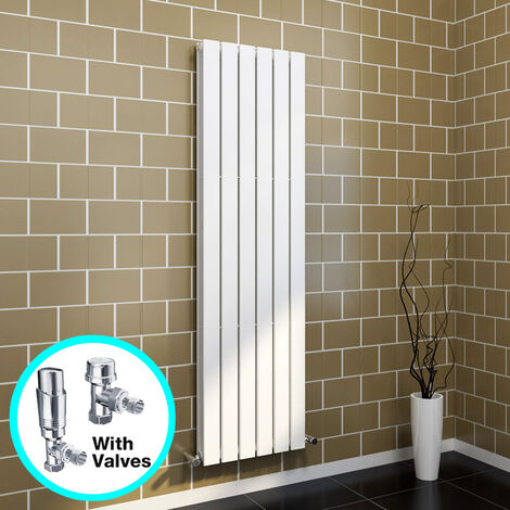 ELEGANT Central Heating Radiator Vertical 1600x456mm Designer White Double Flat Panel + Chrome Thermostatic Radiator Valves (1/8)