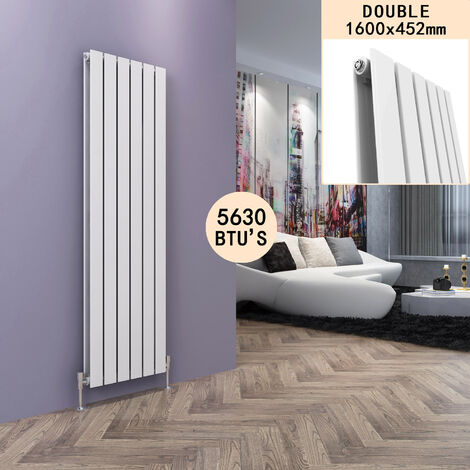 ELEGANT White Vertical Double Flat Panel Radiator 1600x456mm Designer Radiator with White Thermostatic Radiator Valves (1/8)