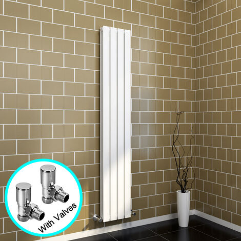 ELEGANT Central Heating Radiator 1800x304mm Vertical White Double Flat Panel + Angled Radiator Valves (1/5)