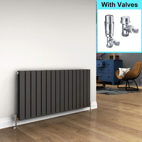 ELEGANT 600x1216mm Horizontal Designer Double Flat Panel Column Radiator Anthracite Central Heating with Thermostatic Radiator Valves (1/5)