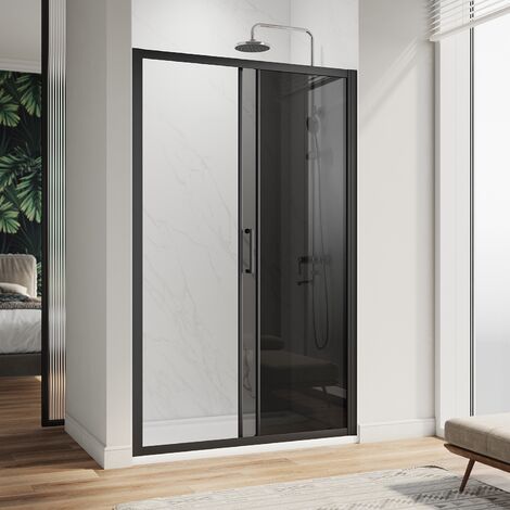 Elegant 1100mm Black Sliding Shower Cabin 8mm Easy Clean Glass Shower 