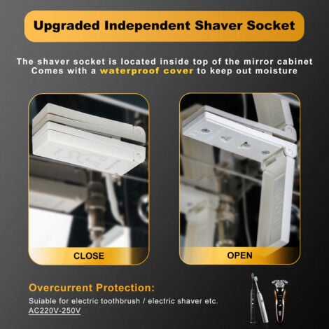 ELEGANT Wall Mounted Bathroom LED Mirror Cabinet Cupboard with Mirror 3 Door Soft Close Storage Cabinet with Adjustable Light Shaver Socket Bluetooth 1050x650x125mm