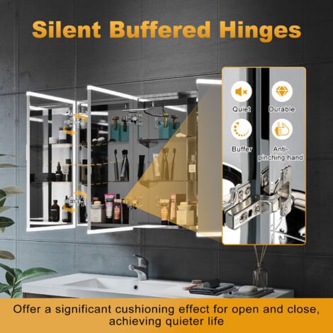 ELEGANT Wall Mounted Bathroom LED Mirror Cabinet Cupboard with Mirror 3 Door Soft Close Storage Cabinet with Adjustable Light Shaver Socket Bluetooth 1050x650x125mm