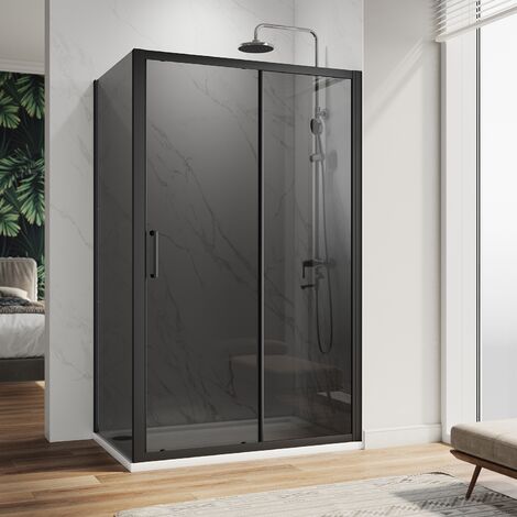 ELEGANT 1100mm Black Sliding Shower Cabin 8mm Easy Clean Glass Shower ...