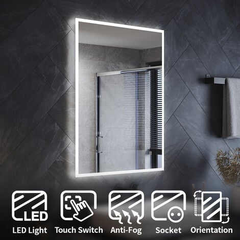 ELEGANT Bathroom LED Mirror with Shaver Socket Demister 3 Lighting Modes 800x600mm Vertical/Horizontal