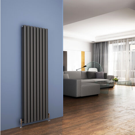 ELEGANT 1600 x 472mm Anthracite Designer Radiator Vertical Oval Column Panel Double Panel Rad