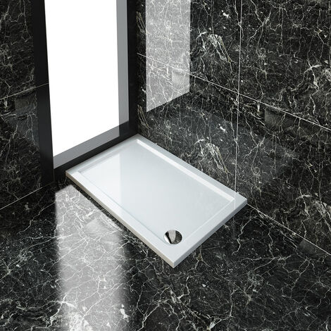 ELEGANT 1200 x 700 x 40 mm Rectangular Low Profile Shower Tray White Shower Base Tray for Shower Enclosure Bathroom with Waste Trap