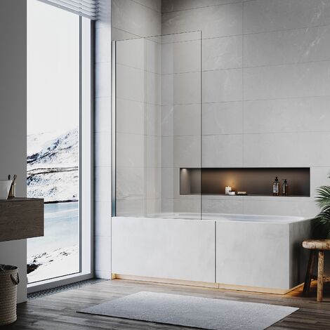 ELEGANT Shower Bath Screen 800x1400mm Frameless Square 6mm Toughened Safety Glass, Silver Aluminium Profile