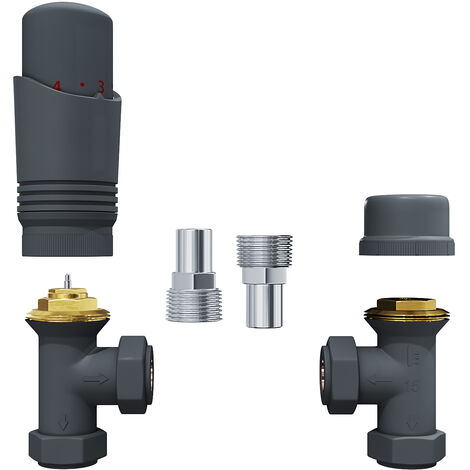 ELEGANT Anthracite Angled Thermostatic Radiator Valve Pack
