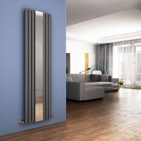 ELEGANT 1800 x 500mm Anthracite Designer Radiator Vertical Oval Column Panel Single Panel Rad Panel with mirror