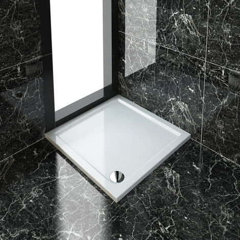 ELEGANT 900 x 900 x 40 mm Rectangular Low Profile Shower Tray White Shower Base Tray for Shower Enclosure Bathroom with Waste Trap