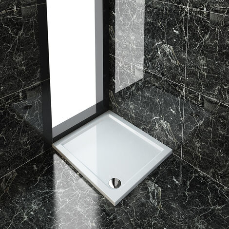 ELEGANT 900 x 800 x 40 mm Rectangular Low Profile Shower Tray White Shower Base Tray for Shower Enclosure Bathroom with Waste Trap