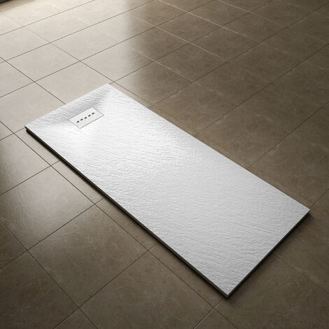 ELEGANT 1700x700mm Slip-Resistance Shower Tray White Slate Effect Square Shower Enclosure Base with Waste Trap and Drain Cover