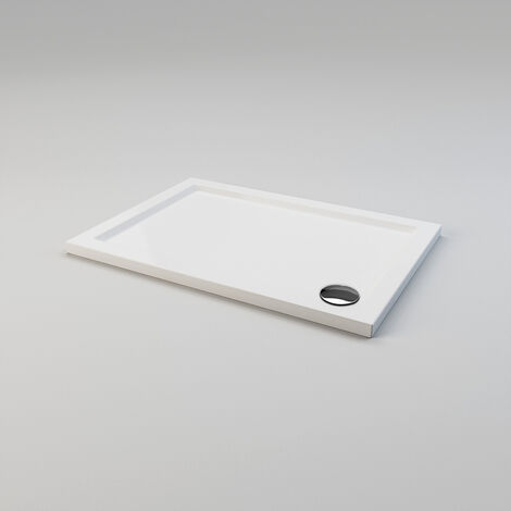 ELEGANT 1000 x 700 x 40 mm Shower Tray Slimline Square Shower Enclosure Base Gloss White with Waste Trap (1/5)