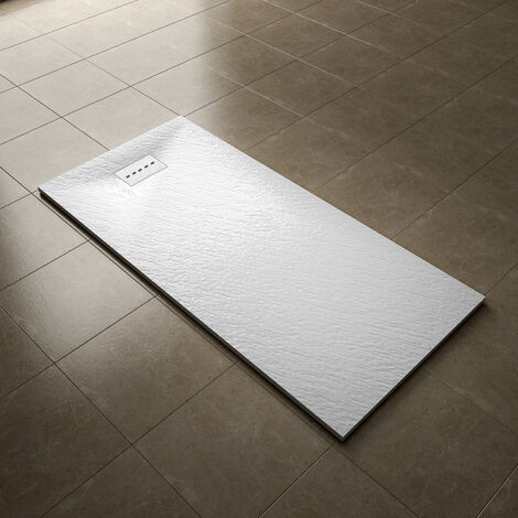 ELEGANT 1700x800mm Slip-Resistance Shower Tray White Slate Effect Square Shower Enclosure Base with Waste Trap and Drain Cover