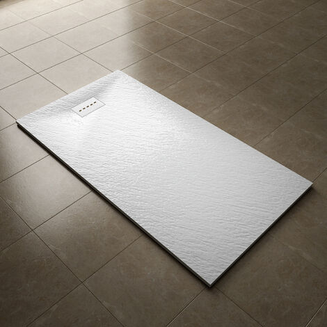 ELEGANT 1700x900mm Slip-Resistance Shower Tray White Slate Effect Square Shower Enclosure Base with Waste Trap and Drain Cover