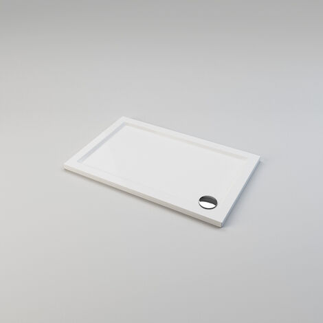 ELEGANT 1100 x 700 x 40 mm Shower Tray Slimline Square Shower Enclosure Base Gloss White with Waste Trap