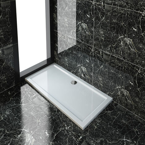 ELEGANT 1400 x 700 x 40 mm Rectangular Low Profile Shower Tray White Shower Base Tray for Shower Enclosure Bathroom with Waste Trap