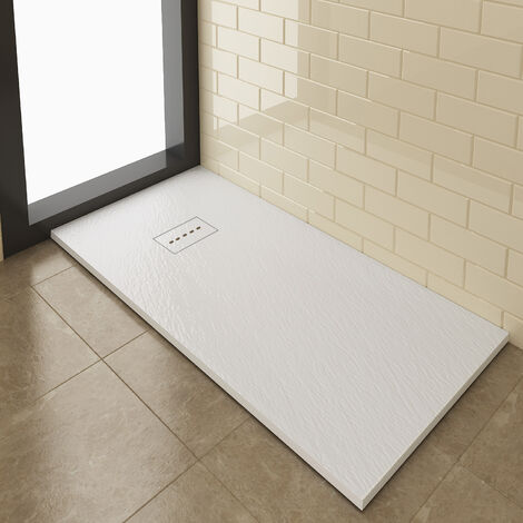 ELEGANT White Slate Effect Shower Tray Rectangular Grain Shower Base with Waste Trap 1400x700mm