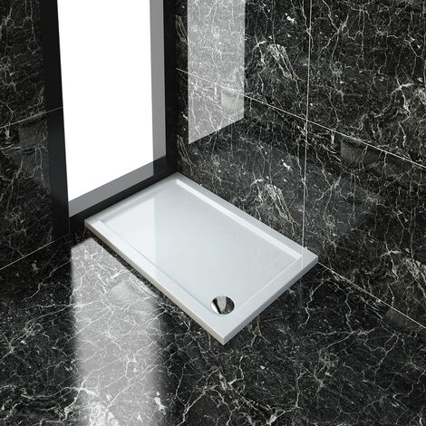 ELEGANT 1100 x 700 x 40 mm Rectangular Low Profile Shower Tray White Shower Base Tray for Shower Enclosure Bathroom with Waste Trap
