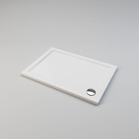 ELEGANT 1100 x 800 x 40 mm Shower Tray Slimline Square Shower Enclosure Base Gloss White with Waste Trap