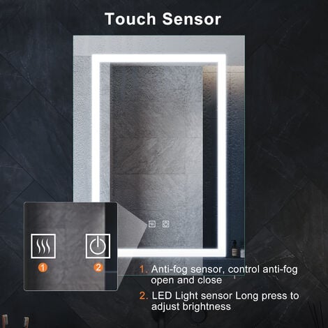 ELEGANT Bathroom Illuminated Mirror Cabinet Stainless Steel Storage with LED Lights Shaver Scocket Demester Pad Adjustable Glass Shelves 500 x 700 x 130 mm