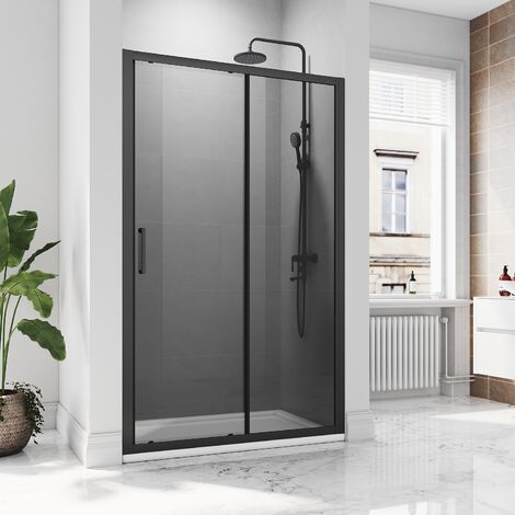 ElEGANT 1400mm Black Shower Door Sliding Shower Screen 8mm Easy Clean Glass for Modern Bathroom Shower Enclosure
