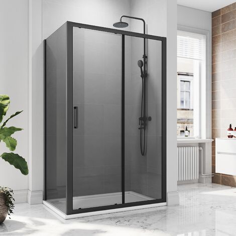 ElEGANT 1100x700mm Modern Black Shower Door Sliding Shower Enclosure ...