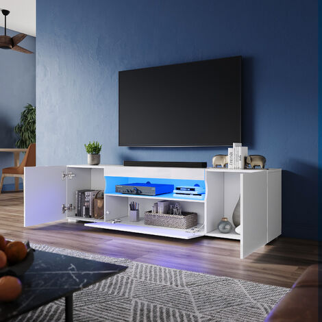 ELEGANT 1800mm Modern White High Gloss TV Stand Cabinet with LED Ambient Lights Living Room Cabinet Media Stand Furntiure for 32"-70" Flat Screen 4k TVs