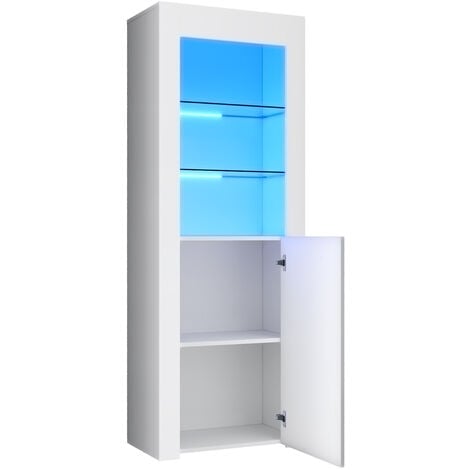 ELEGANT Modern Dispaly Cabinets Living Room Set with RGB LED Lights Cupboard Sideboard Storage Unit White Gloss Dispaly Cabinet Set 1