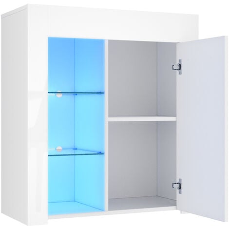 ELEGANT Modern Dispaly Cabinets Living Room Set with RGB LED Lights Cupboard Sideboard Storage Unit White Gloss Dispaly Cabinet Set 1