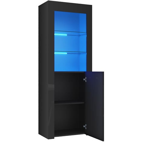 ELEGANT Modern Dispaly Cabinets Living Room Set with RGB LED Lights Cupboard Sideboard Storage Unit Black Gloss Dispaly Cabinet Set 1
