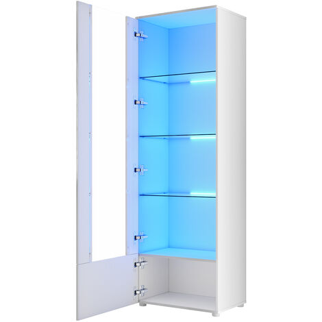 ELEGANT Modern Dispaly Cabinets Living Room Set with RGB LED Lights Cupboard Sideboard Storage Unit White Gloss Dispaly Cabinet Set 3