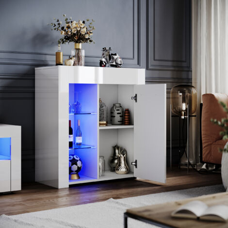 ELEGANT Modern High Gloss Living Room Set with RGB LED Lights Display ...