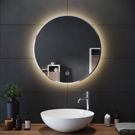 ELEGANT 600 x 600mm Modern Round Bathroom Mirror Illuminated LED Light Backlit Makeup Mirror with Touch Switch, Anti-fog, Warm White Light (2PCS)