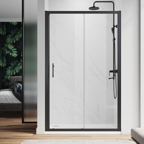 ELEGANT 1100mm Black Frame Sliding Shower Door Enclosure 6mm Tempered ...