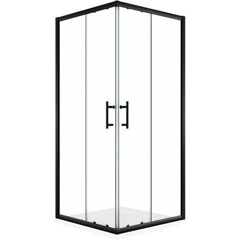 ELEGANT Shower Enclosure Corner Entry Shower Door Matt Black Frame Square Sliding Cubicle 760 x 760mm with Tray