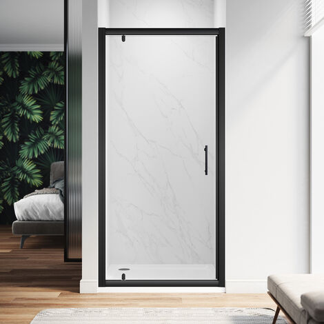 ELEGANT 1000mm Pivot Hinge Shower Door 6mm Safety Glass Shower Enclosure Cubicle Matte Black Frame