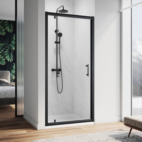 ELEGANT 1000mm Pivot Hinge Shower Door 6mm Safety Glass Shower Enclosure Cubicle Matte Black Frame with 1000 x 800mm Shower Tray (1/5)