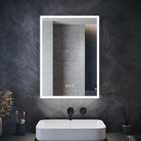 ELEGANT Ambient Light Wall Mounted Bathroom Mirror Fast Anti-Fog Mirror  600x600mm with Sensor Touch control
