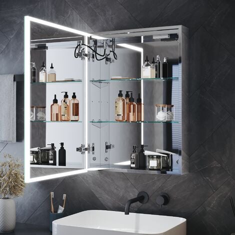 ELEGANT LED Illuminated Cabinet Bathroom Mirror Cabinet Acrylic Light ...