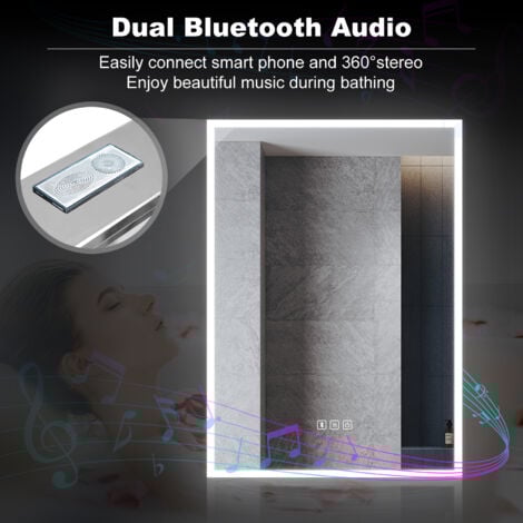 ELEGANT LED Illuminated Cabinet Bathroom Mirror Cabinet Acrylic Light Strip with Demister Pad, Touch Sensor Switch, Shaver Socket, Bluetooth Audio 500 x 700mm