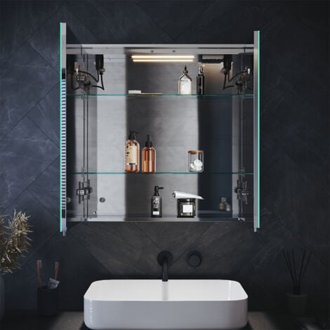 ELEGANT LED Bathroom Mirror Cabinet with Shaver Socket and Bluetooth Speakers Stainless Steel Cabinet with Dimmable Brightness  Sensor Touch  Demister Pad  630 x 650mm Smart Bathroom Cabinet