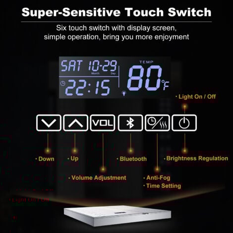 ELEGANT LED Bathroom Mirror Cabinet with Shaver Socket and Bluetooth Speakers Stainless Steel Cabinet with Dimmable Brightness  Sensor Touch  Demister Pad  630 x 650mm Smart Bathroom Cabinet