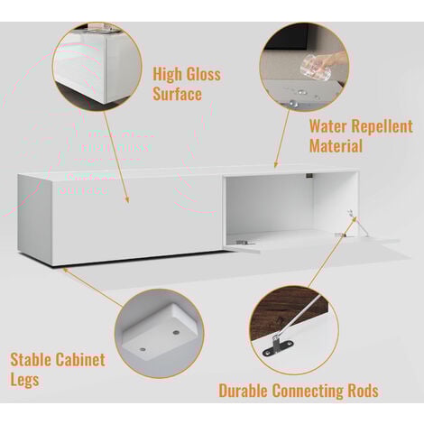 ELEGANT 1400mm Floating TV Cabinet High Gloss White Wall Mounted TV Unit