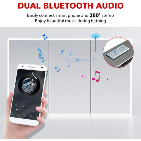 ELEGANT LED Bathroom Cabinet Stainless Steel Cupboard Mirror Cabinet with Shavor Socket Touch Sensor 1050x650X125mm 3 Doors Design Dimmable Bluetooth